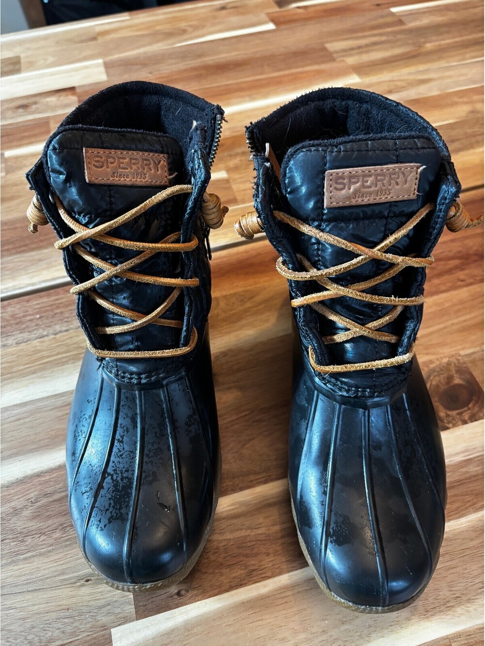 Sperry Saltwater Shiny Quilted Duck Boots Black Women’s Size 8 Waterproof (2022)